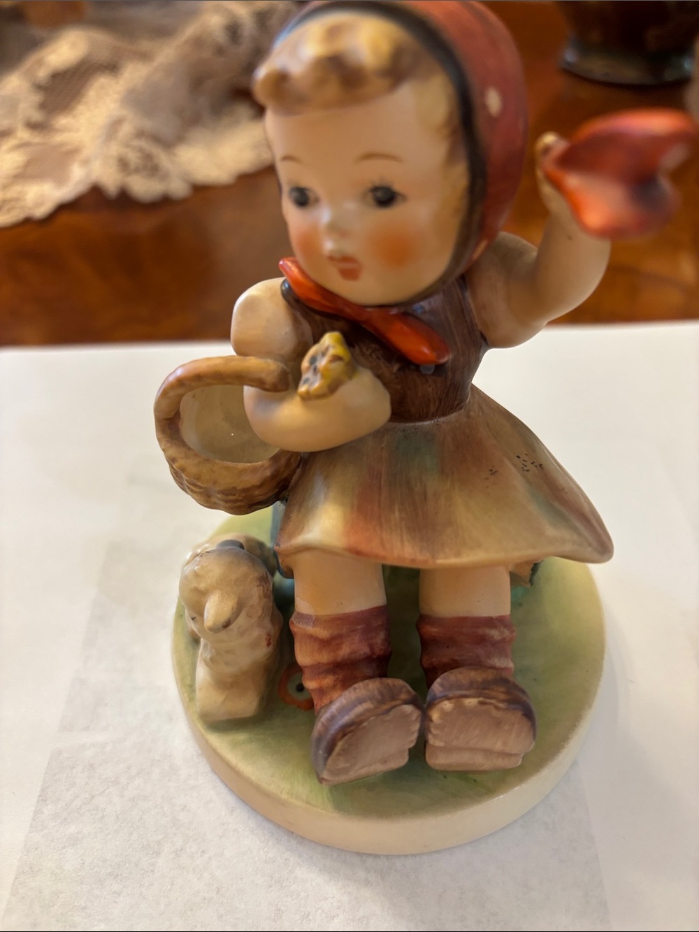 Hummel Little Girl Figurine in Cream, Brown and Red Accents